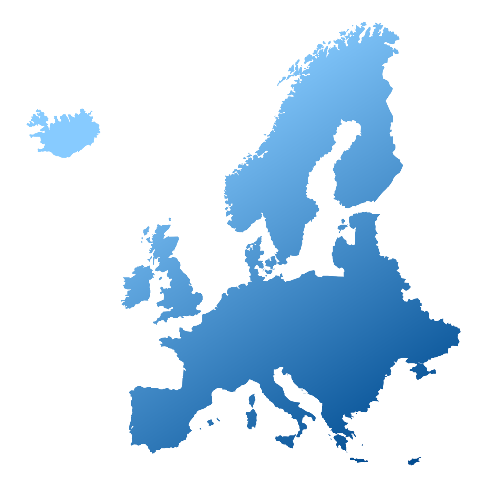 blue map of Europe on a light background